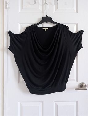 Bordeaux Anthropologie Black Cold Shoulder Top Modal Cowl Neck Dolman Sleeve  M